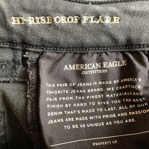 American Eagle Outfitters Black Denim Jeans Women 12 Long Hi- Rise Crop Flare - Picture 11 of 12
